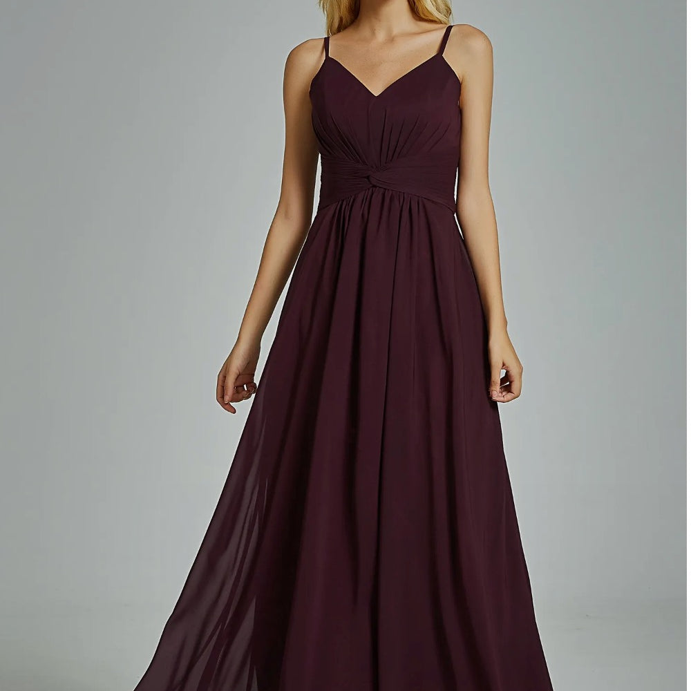 
                      
                        Spaghetti Straps Chiffon Bridesmaid Dress with Twist Front Bodice
                      
                    