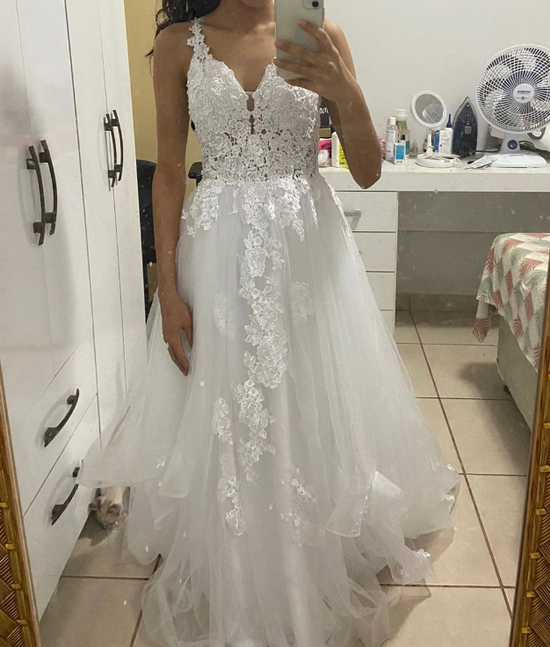 Boho Beach Chic A-Line Tulle Flower Sweep Train Wedding Bridal Dress