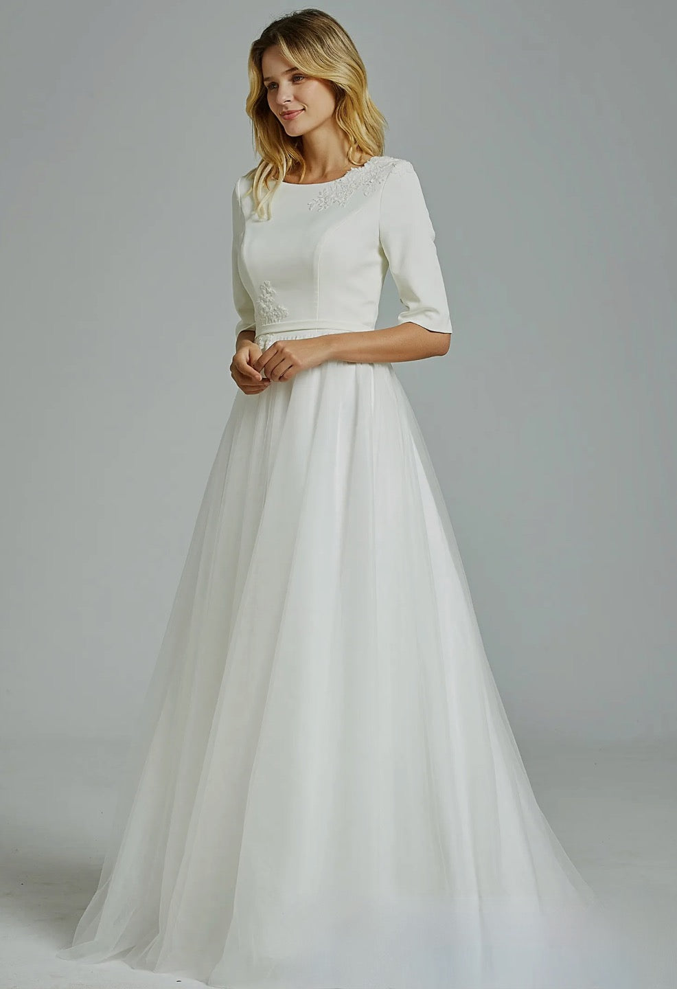 Simple Boho Half Sleeves A-Line Wedding Dress