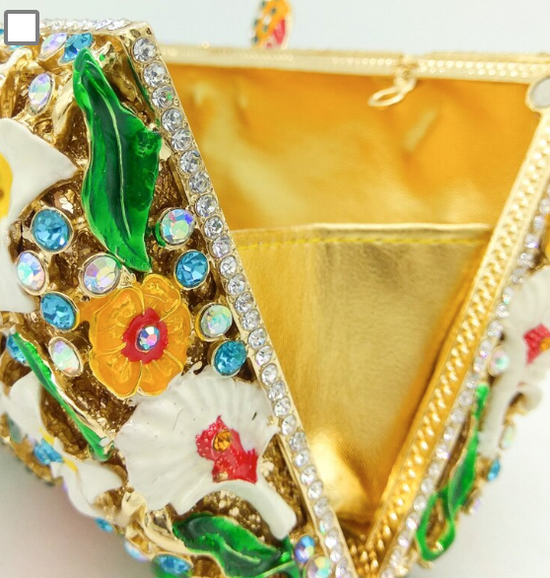 Multicolored Flowers  Butterfly Crystal Clutch Evening Bag Wedding Purse