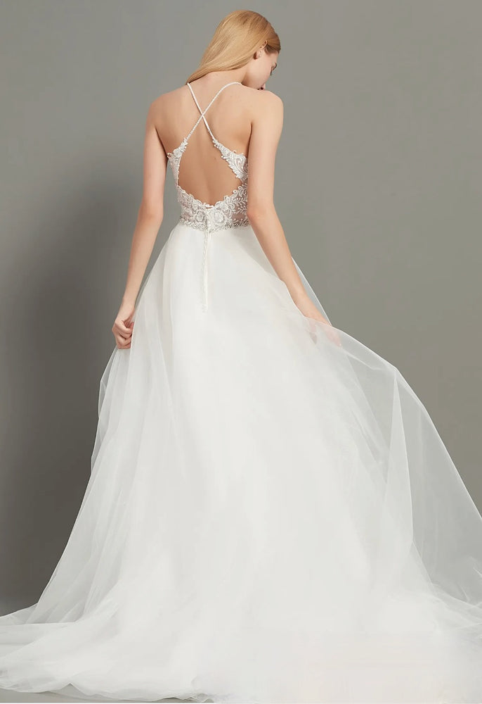 
                      
                        Romantic Open Back V-Neck Wedding Gown With Beaded Belt
                      
                    