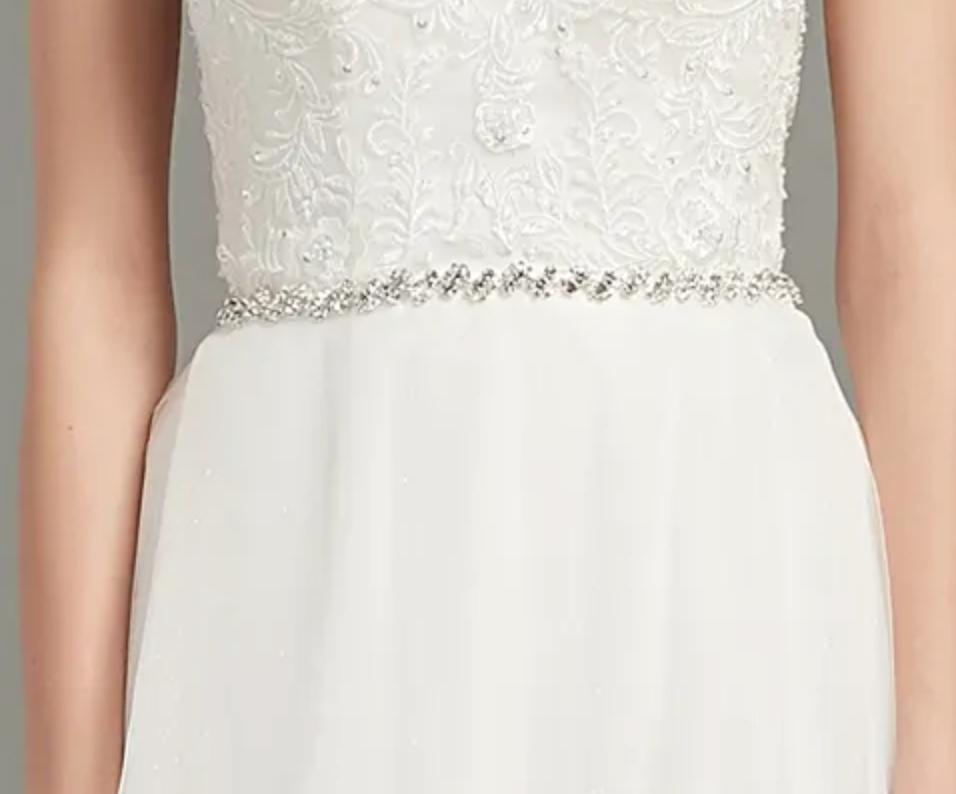 
                      
                        Romantic Open Back V-Neck Wedding Gown With Beaded Belt
                      
                    