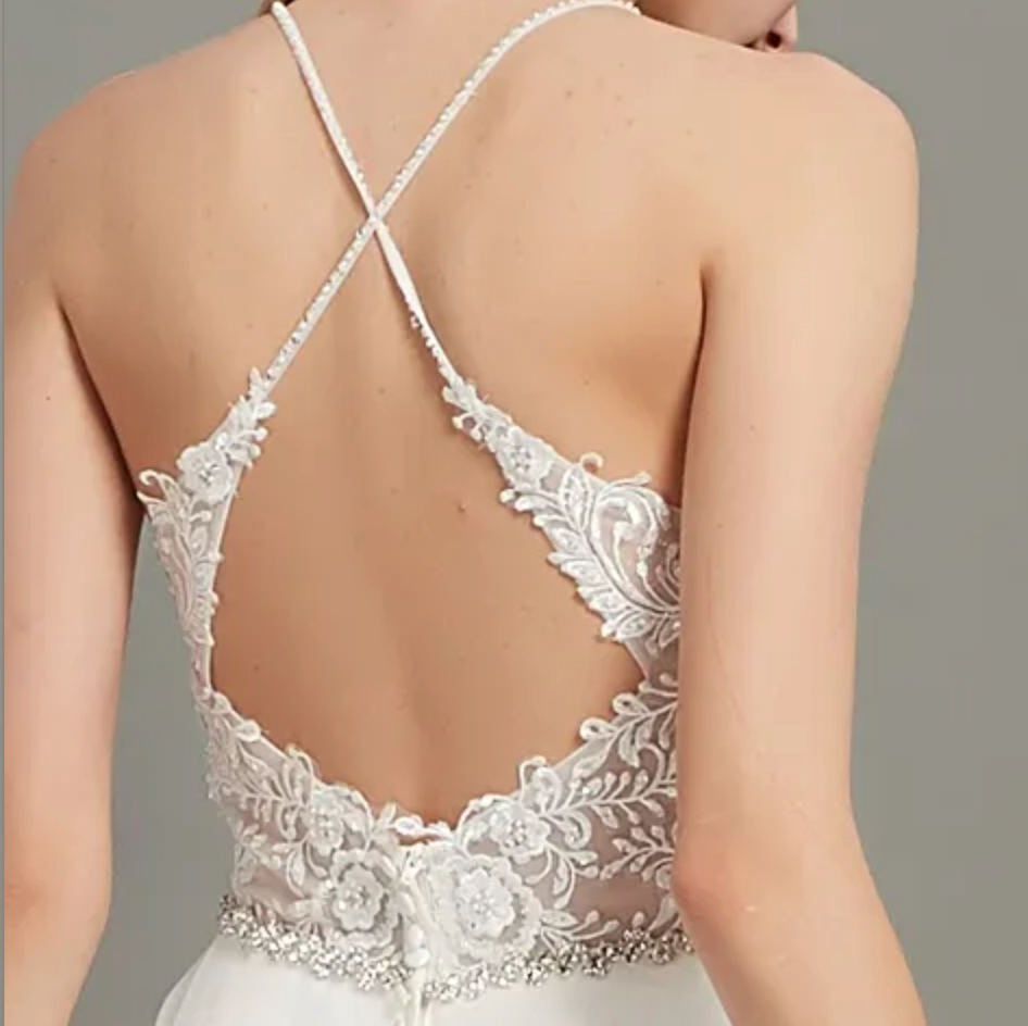 
                      
                        Romantic Open Back V-Neck Wedding Gown With Beaded Belt
                      
                    