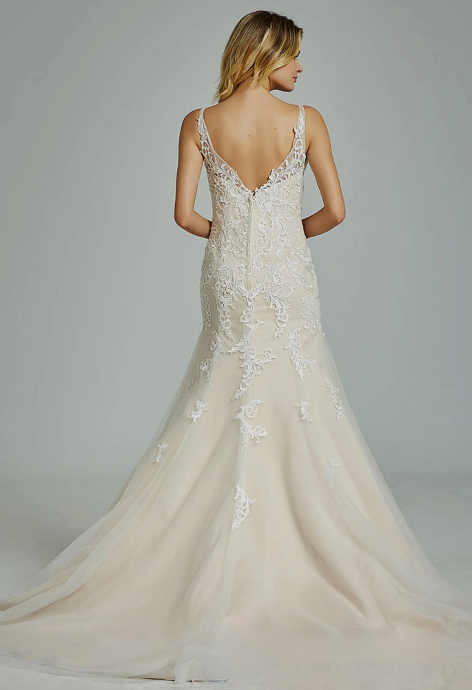 Gorgeous Appliques V Neck Fit & Flare Wedding Gown