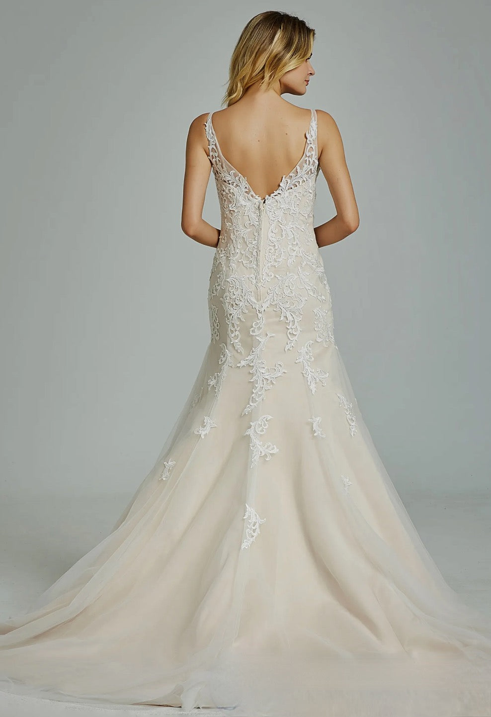 Gorgeous Appliques V Neck Fit & Flare Wedding Gown