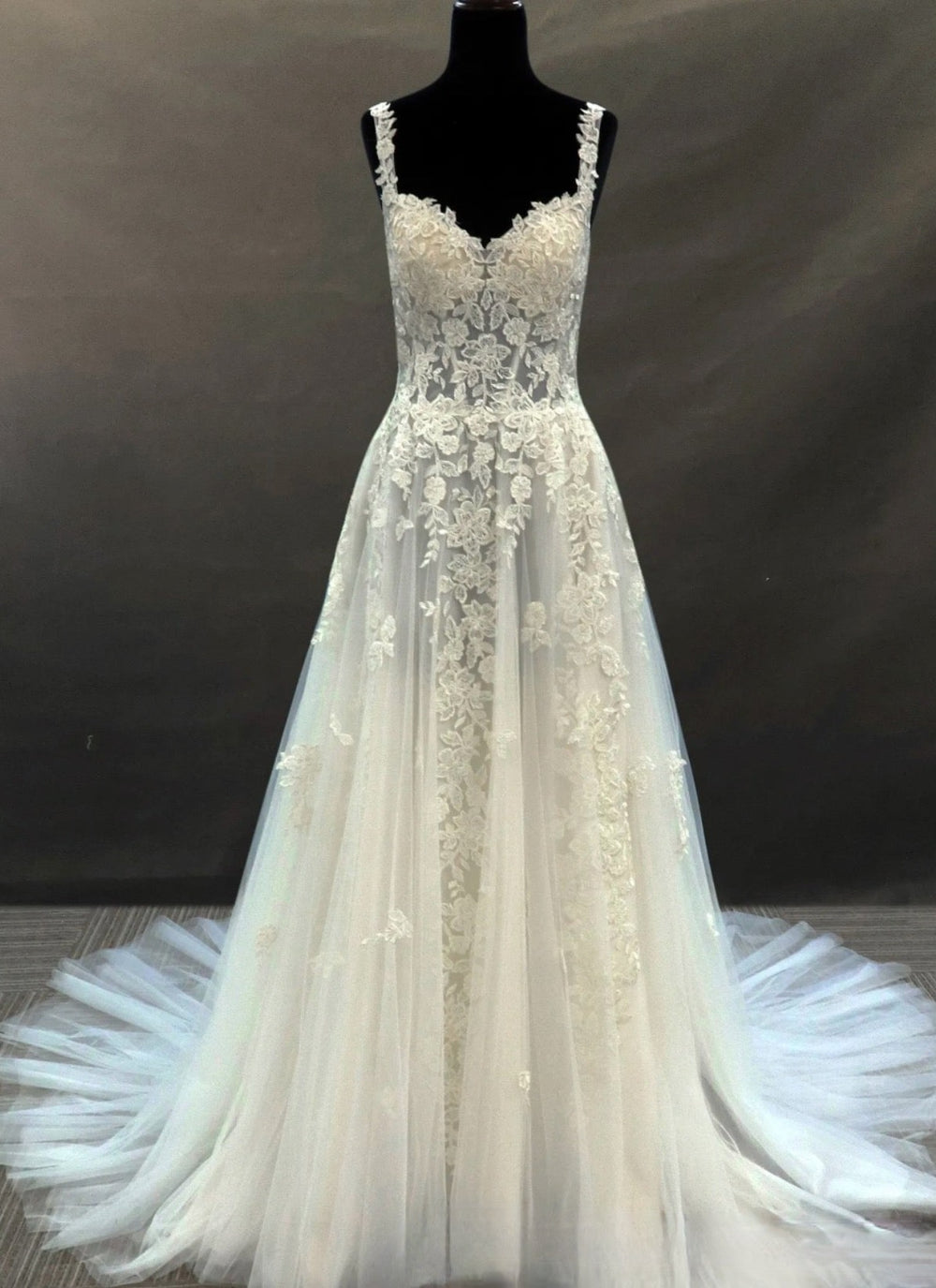 Illusion Beaded Tulle Bridal Gown With Floral Lace