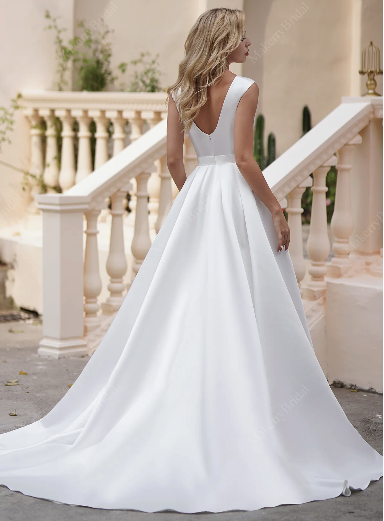 Simple Satin Wedding Dress With Beaded Backless – TulleLux Bridal