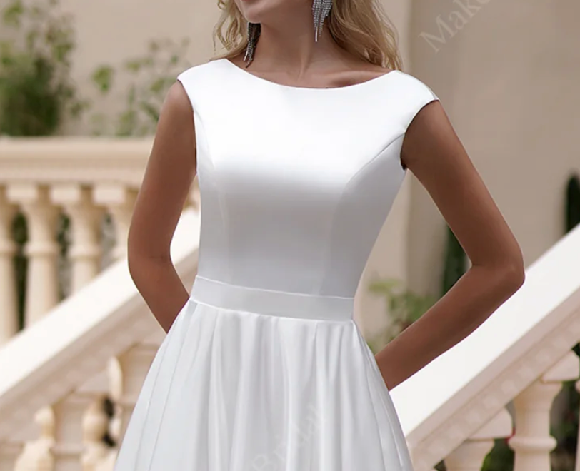 
                      
                        Simple Long Satin A-Line Wedding Dress With Pockets
                      
                    