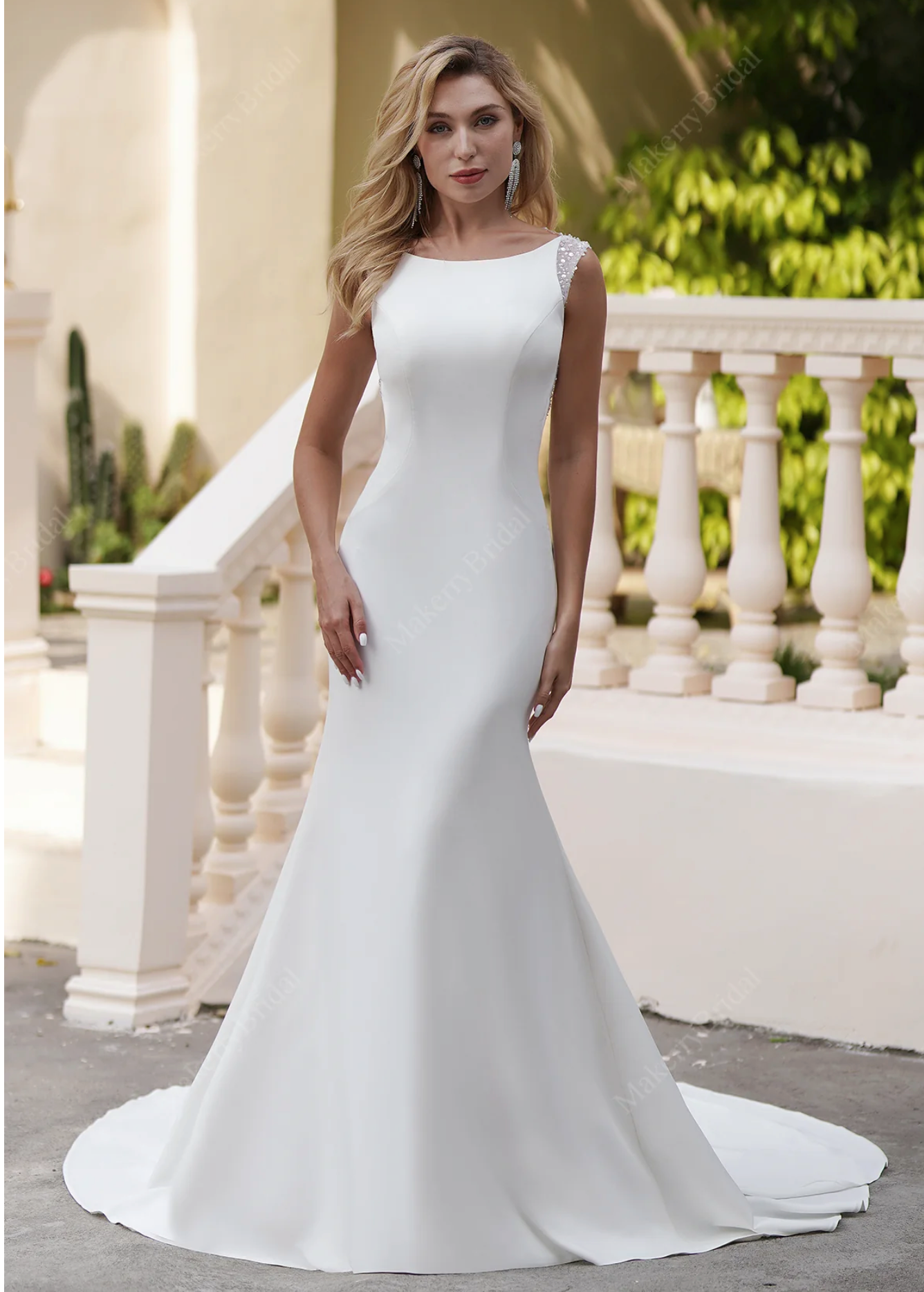 Simple Satin Wedding Dress With Beaded Backless