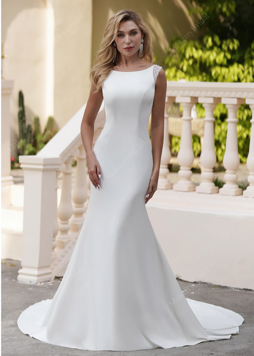 Simple Satin Wedding Dress With Beaded Backless – TulleLux Bridal ...
