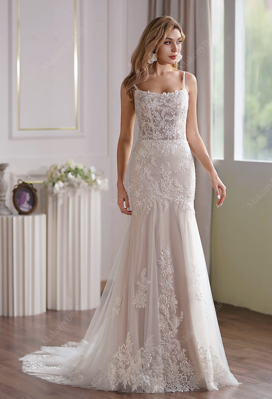 Load image into Gallery viewer, Tulle Mermaid Bridal Gown Subtle Scoop Neckline Sheer Back
