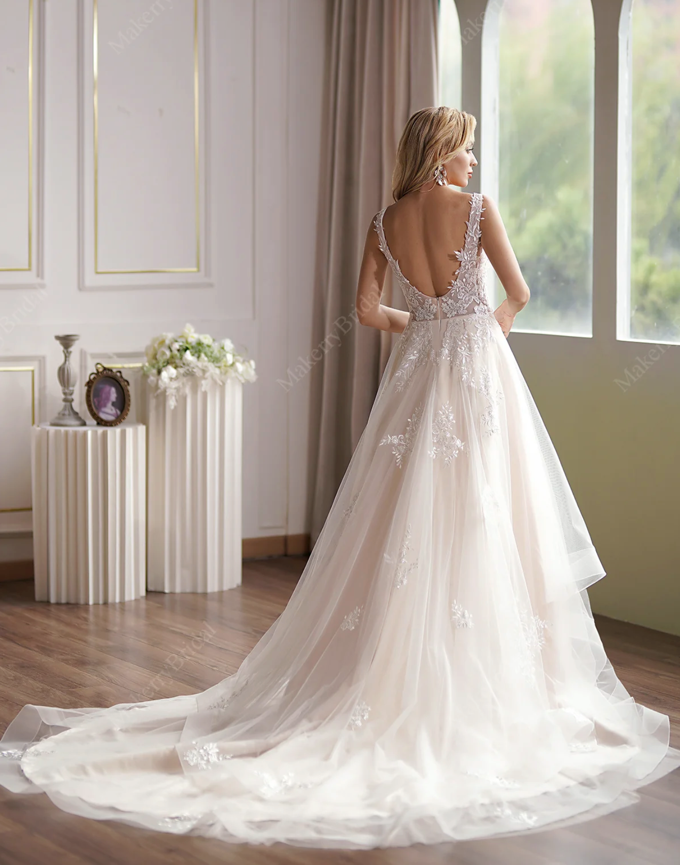 Illusion Lace Ball Gown Sleeveless Bodice  V-Neck Neckline