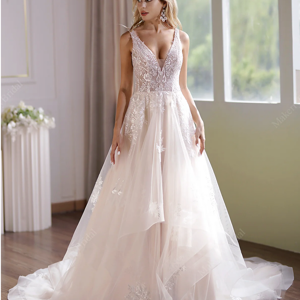 
                      
                        Illusion Lace Ball Gown Sleeveless Bodice  V-Neck Neckline
                      
                    