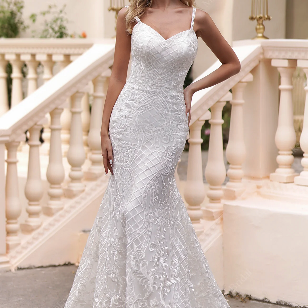 Spaghetti Strap Sweetheart Neckline Fit And Flare Wedding Dress
