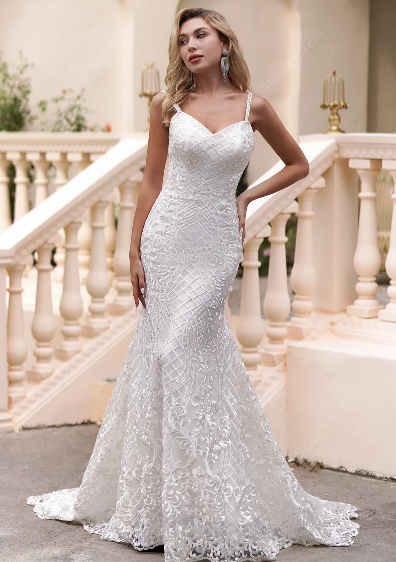 Spaghetti Strap Sweetheart Neckline Fit And Flare Wedding Dress