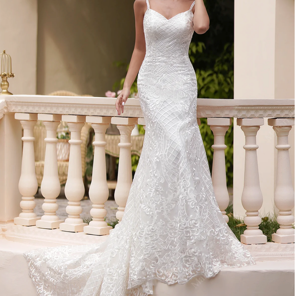Spaghetti Strap Sweetheart Neckline Fit And Flare Wedding Dress