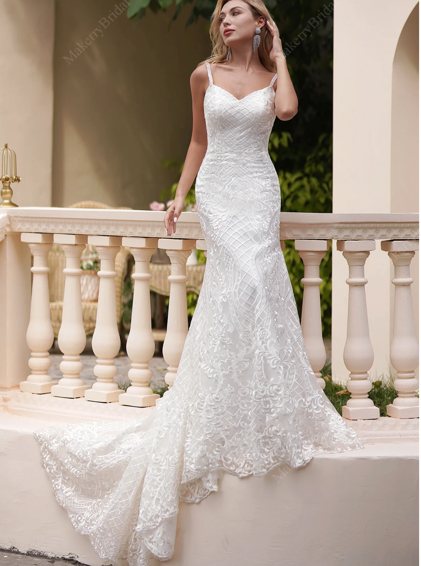 Spaghetti Strap Sweetheart Neckline Fit And Flare Wedding Dress