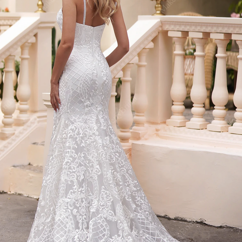 Spaghetti Strap Sweetheart Neckline Fit And Flare Wedding Dress TulleLux Bridal Crowns Accessories