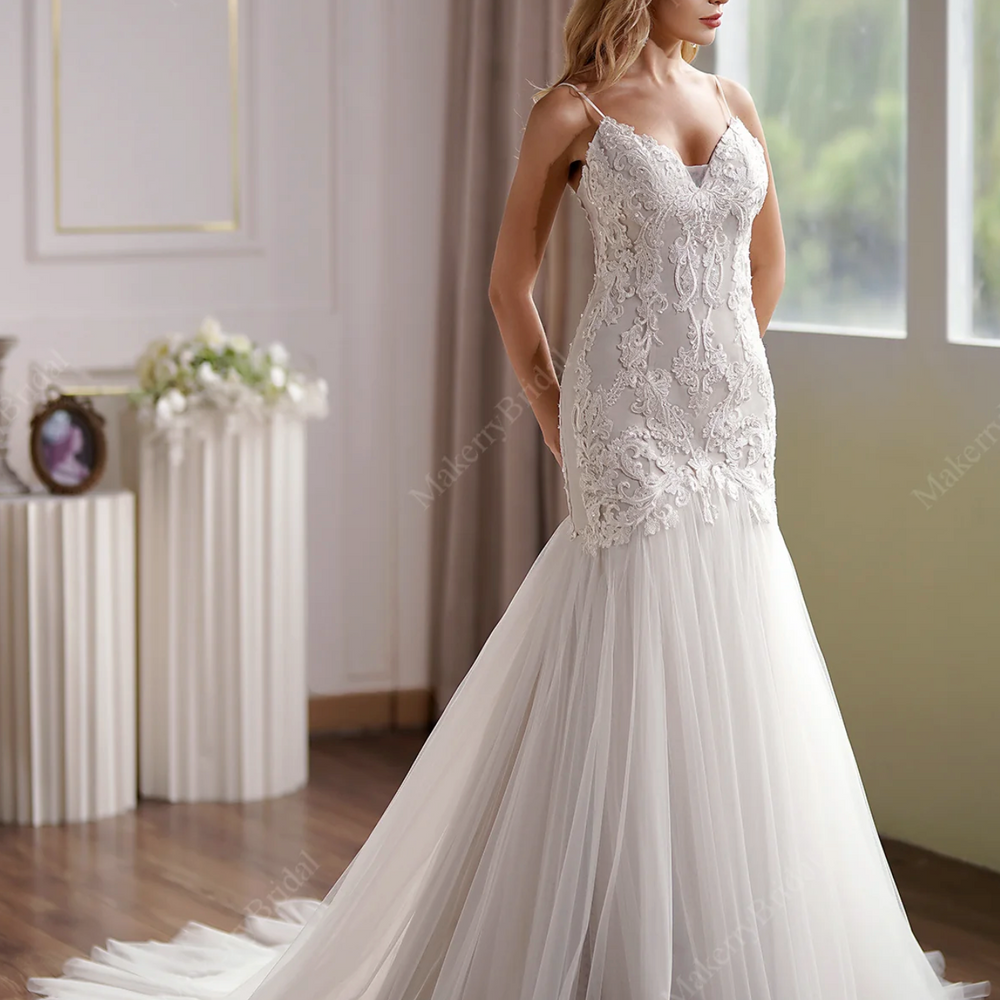 Curve-Hugging Beaded Lace Mermaid Wedding Gown With Breathtaking Illusion Back