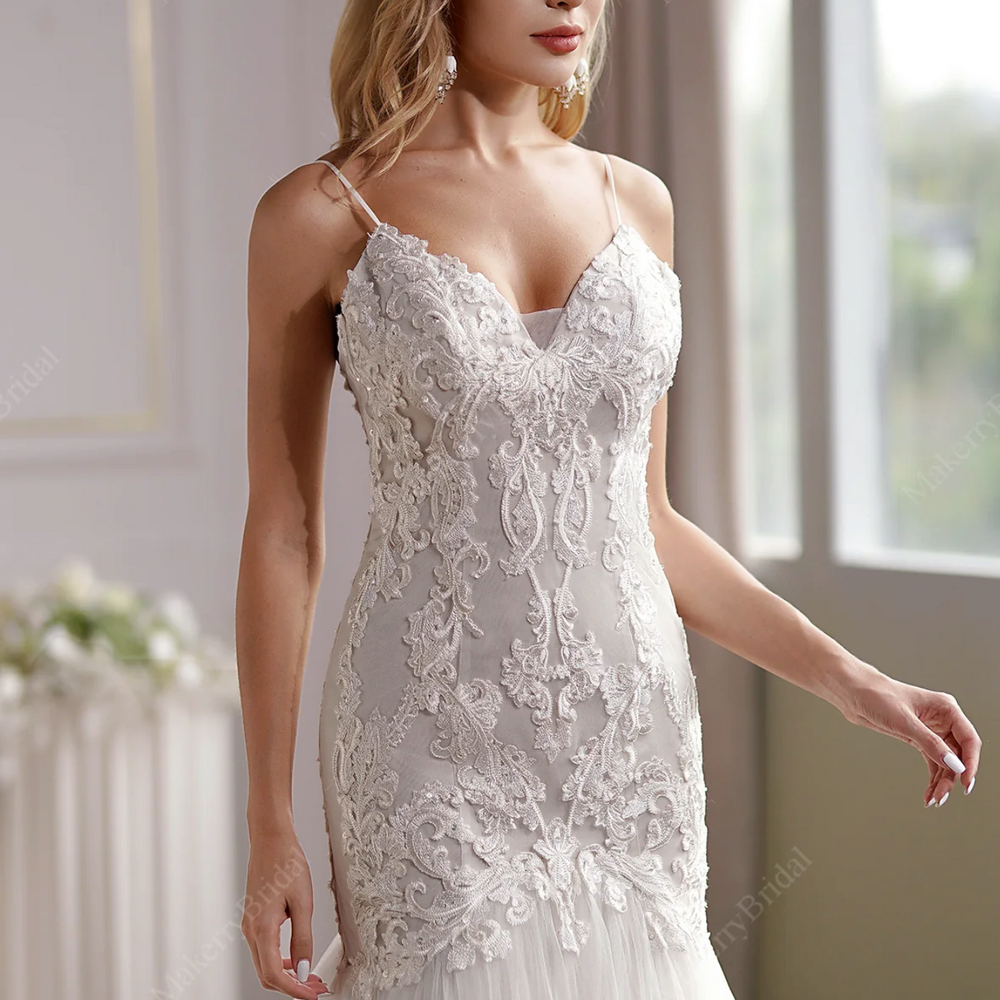 
                      
                        Curve-Hugging Beaded Lace Mermaid Wedding Gown With Breathtaking Illusion Back
                      
                    
