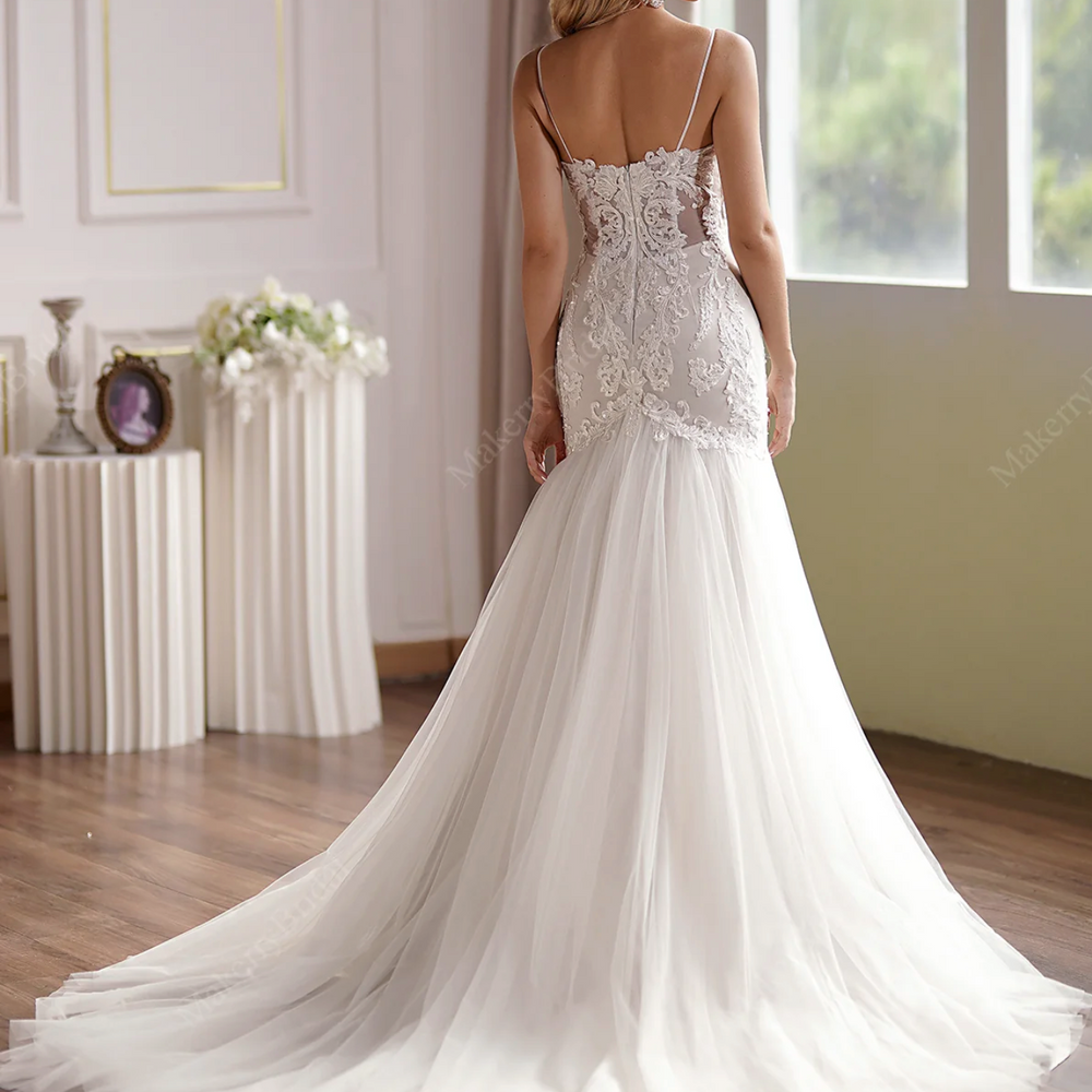
                      
                        Curve-Hugging Beaded Lace Mermaid Wedding Gown With Breathtaking Illusion Back
                      
                    