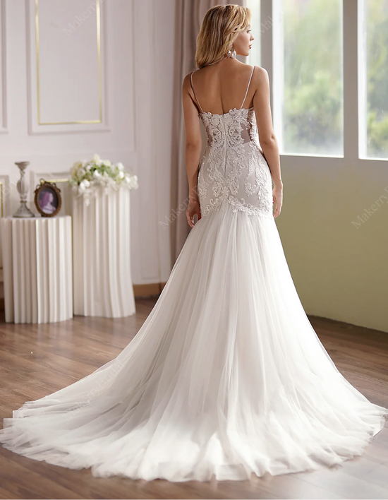 Curve-Hugging Beaded Lace Mermaid Wedding Gown With Breathtaking Illusion Back
