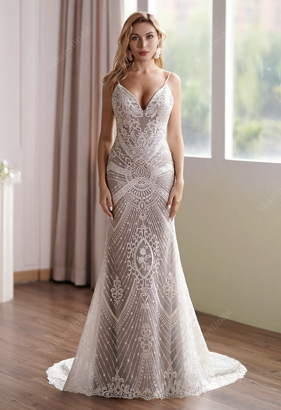 Smoke Grey Sequins Embroidered Flared Gown