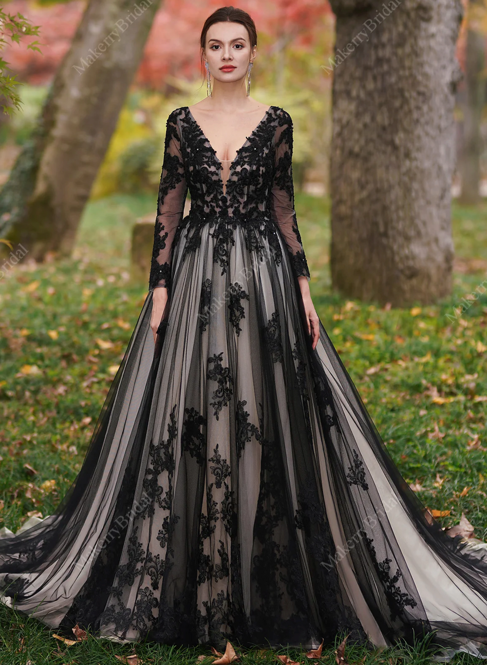 Black Over Nude Beaded Appliques Wedding Dress