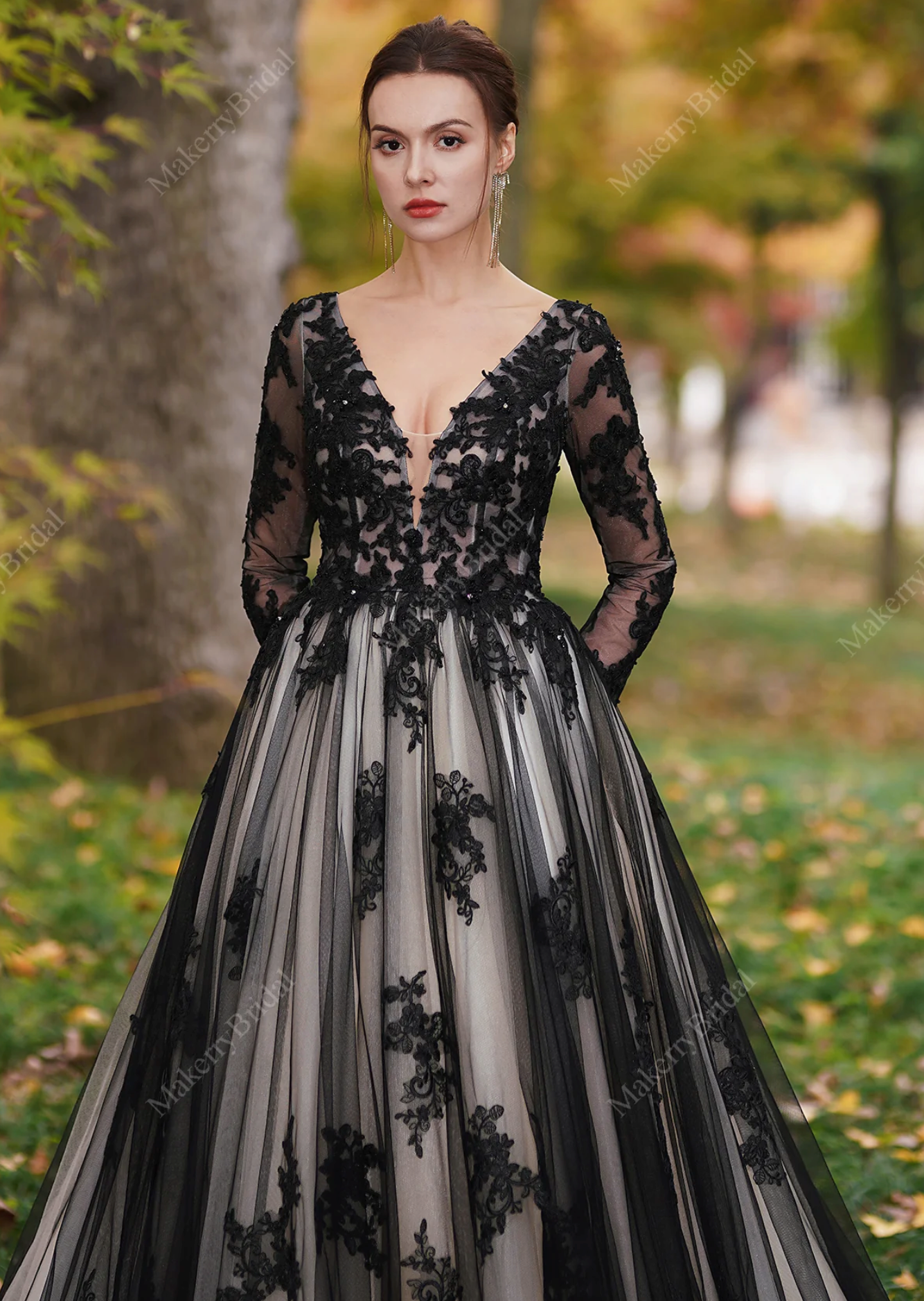 Black Over Nude Beaded Appliques Wedding Dress TulleLux Bridal