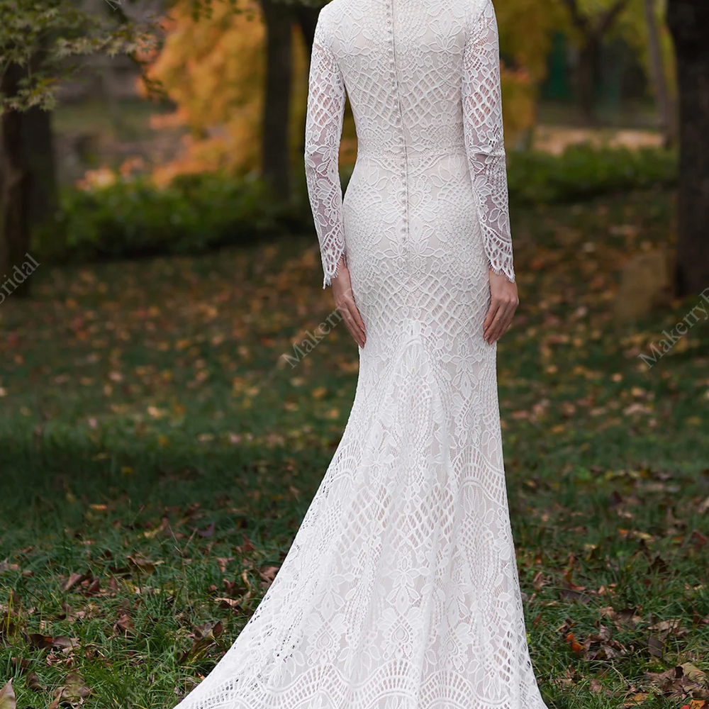 Modest Long Sleeves Lace Mermaid Wedding Dress
