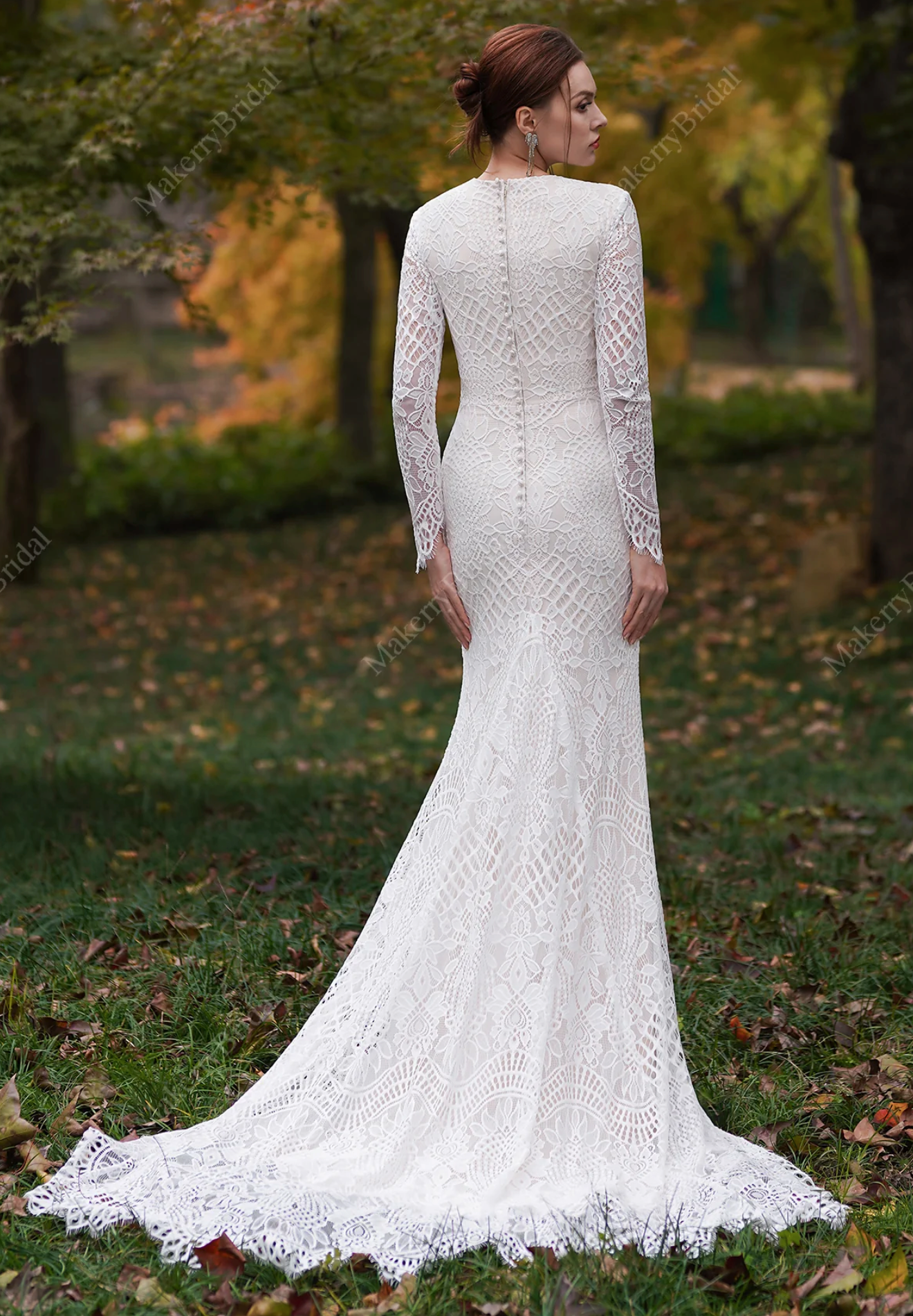 Mermaid style wedding dress with 2024 lace sleeves