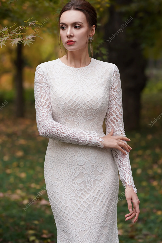 Modest Long Sleeves Lace Mermaid Wedding Dress