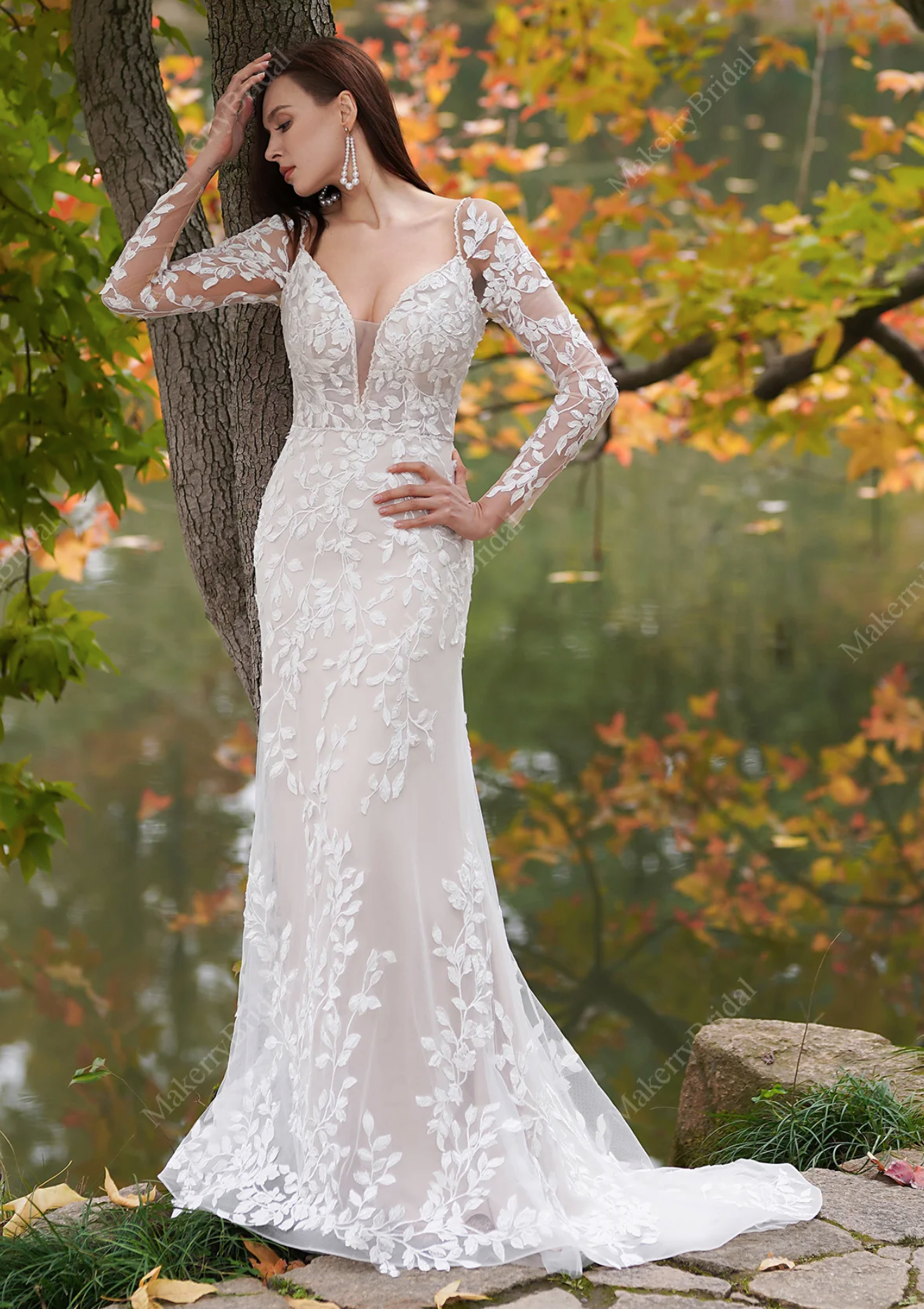 Modest Long Sleeves Lace Mermaid Wedding Dress – TulleLux Bridal