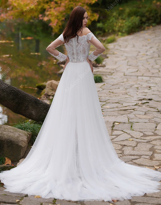 Load image into Gallery viewer, 2 in 1 Off The Shoulder Lace Wedding Dress
