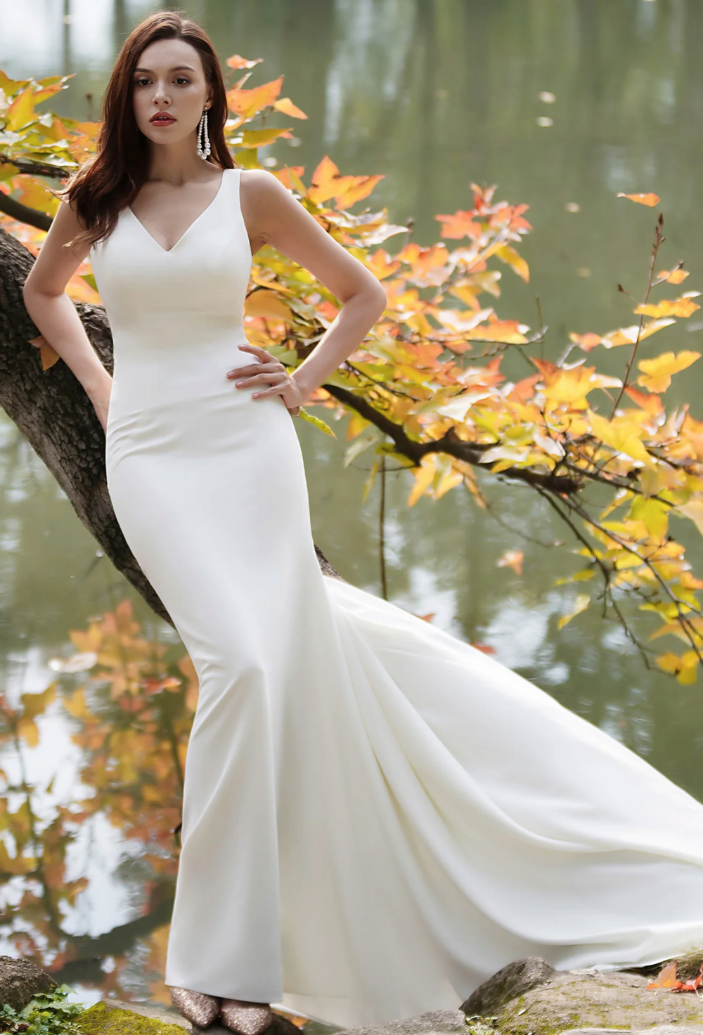 Simple Fit & Flare Wedding Dress With A Deep-V Back