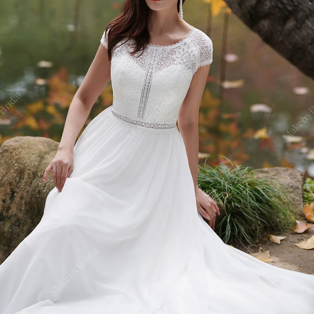 
                      
                        Cap Sleeves Chiffon Bohemian Wedding Dress
                      
                    