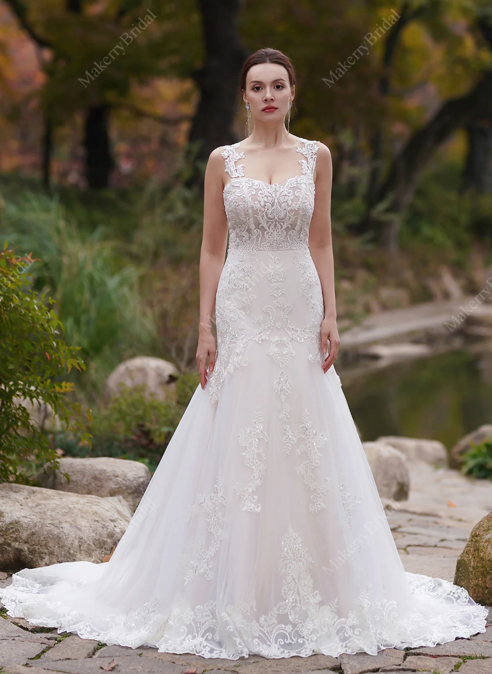 Appliques Lace Mermaid Long Train Wedding Dress