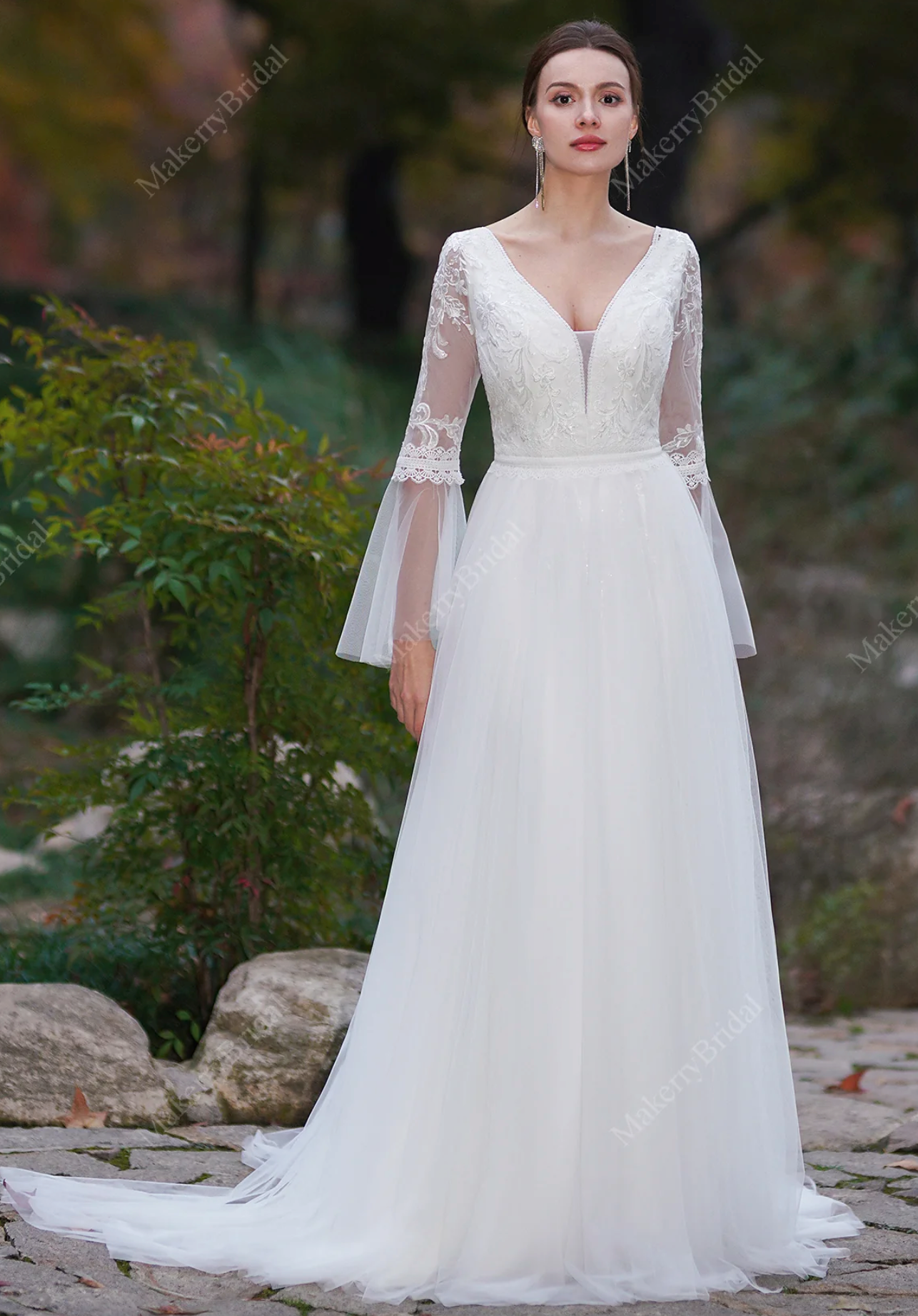 A-Line Boho Wedding Dress With Long Sleeves