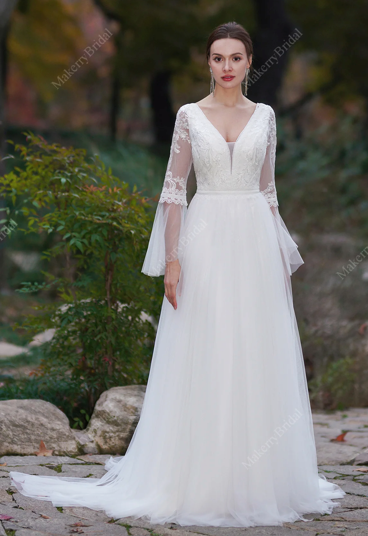 A-Line Boho Wedding Dress With Long Sleeves