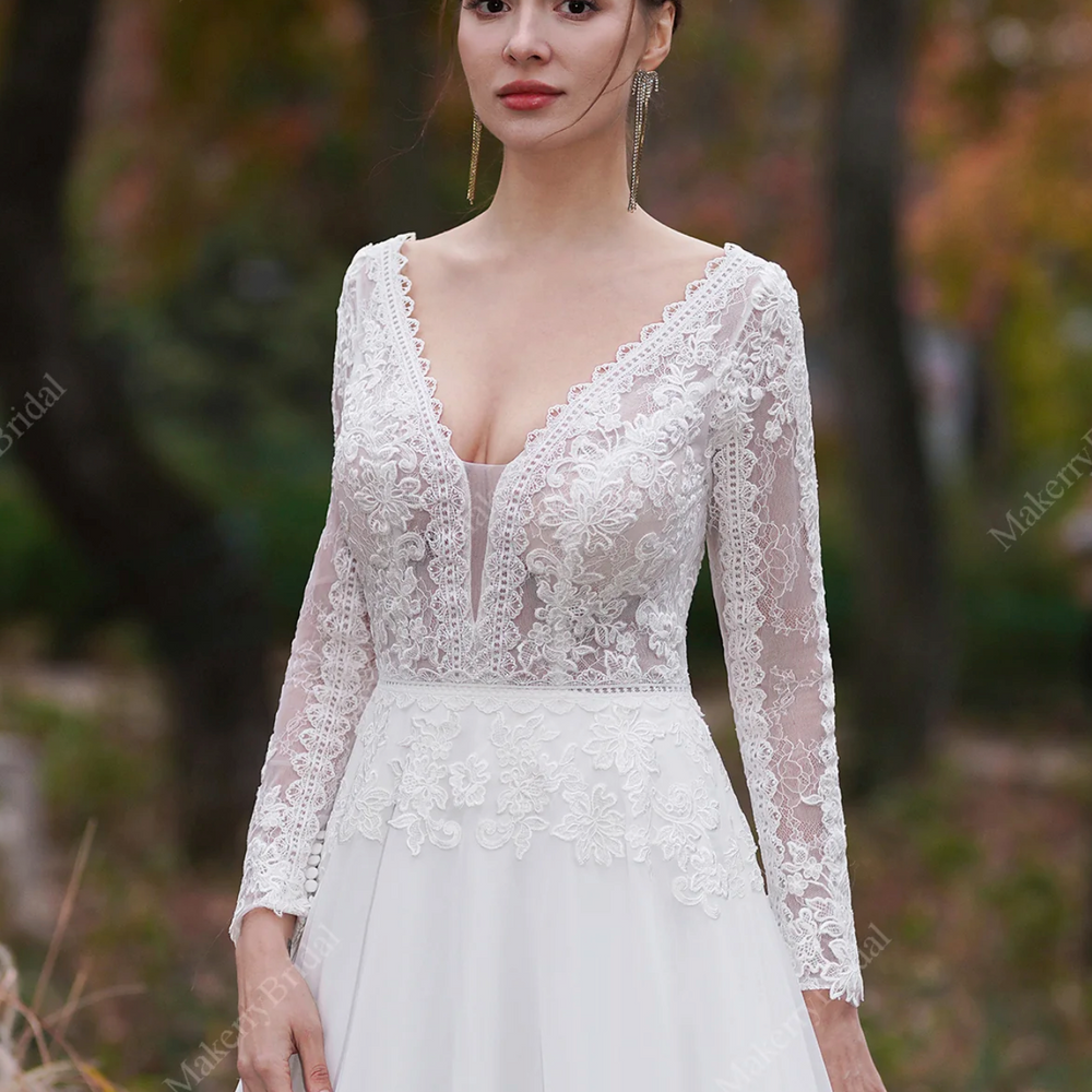 
                      
                        A-Line V-Neck Court Train Chiffon Wedding Dress
                      
                    