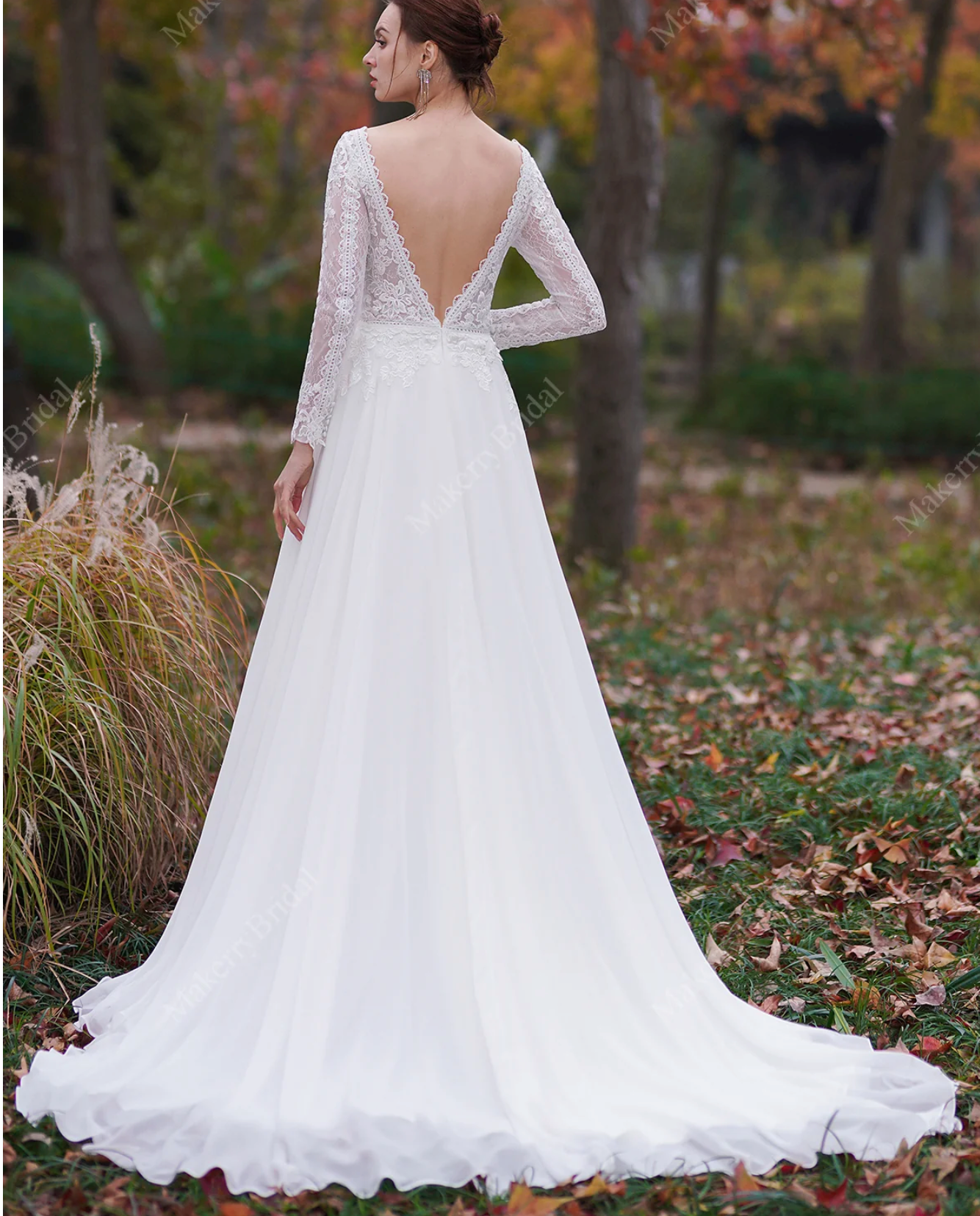 Load image into Gallery viewer, A-Line V-Neck Court Train Chiffon Wedding Dress
