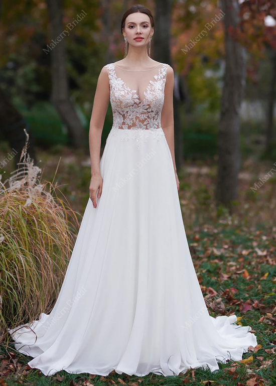Load image into Gallery viewer, Sheer Lace Appliques Beach Wedding Dress
