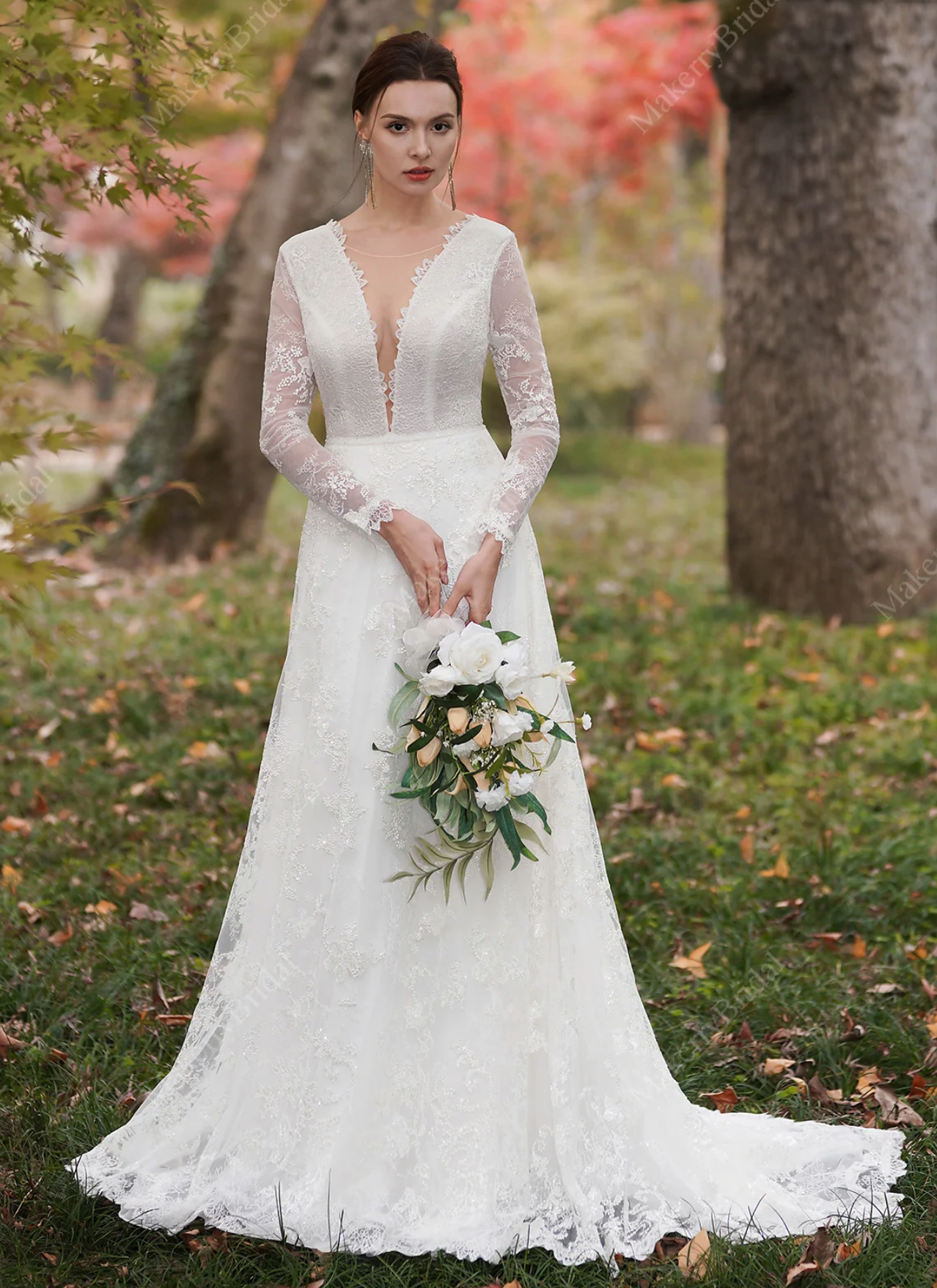 Load image into Gallery viewer, Lace Gown With Long Sleeves
