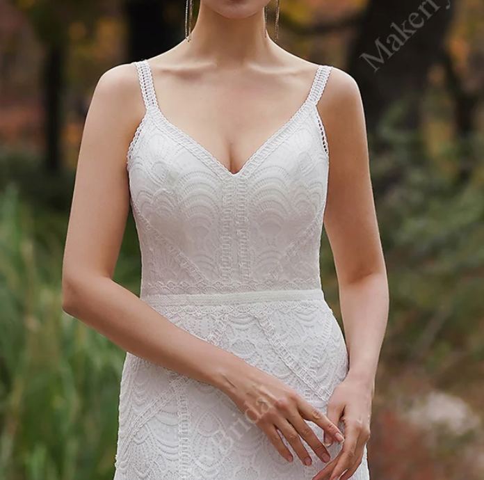 Ripple Patterned Boho Sheath Wedding Dress