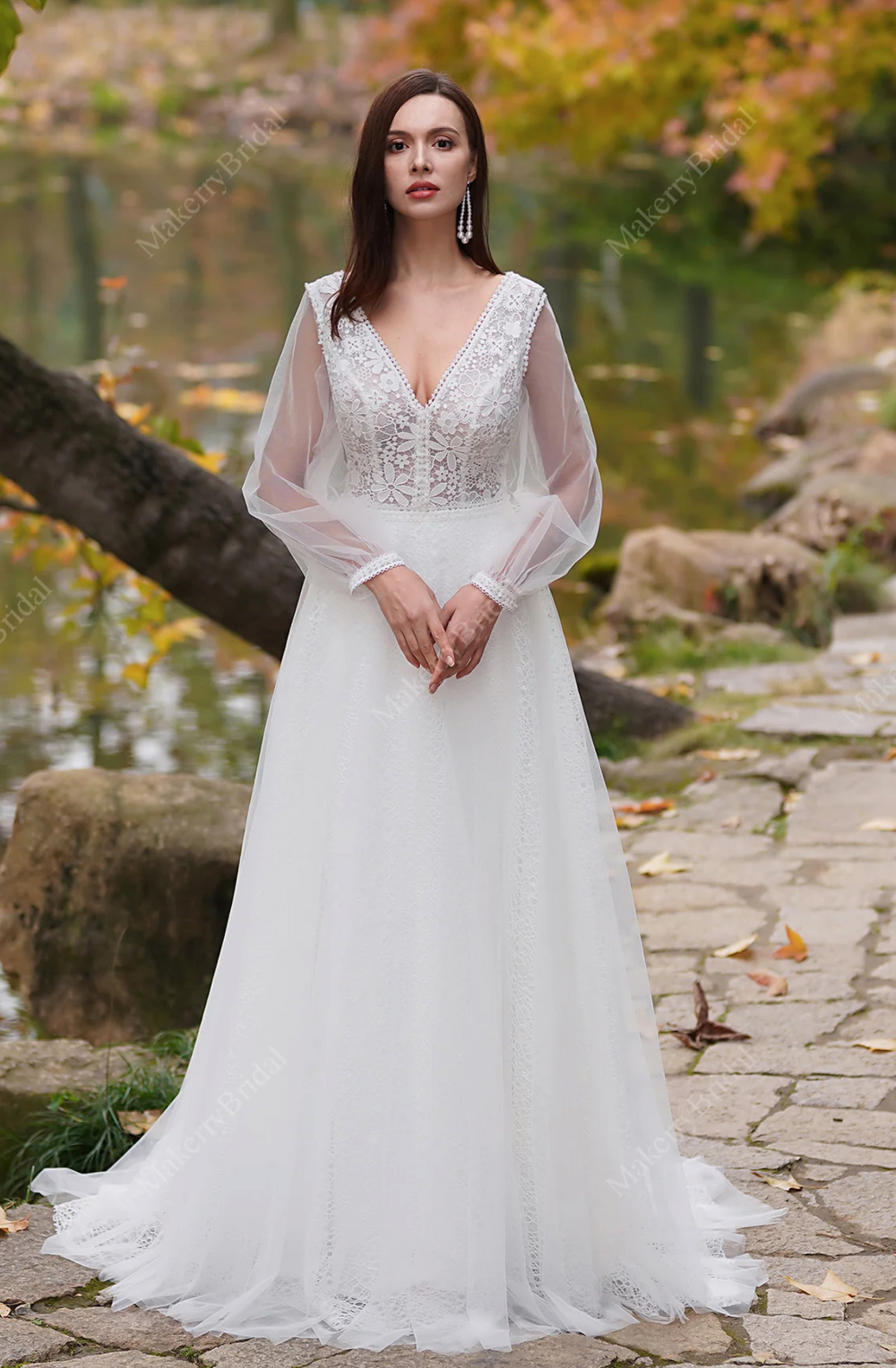 Vintage Boho Lace Wedding Dresses With Long Sleeves