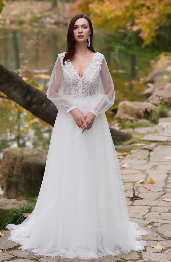 Vintage Boho Lace Wedding Dresses With Long Sleeves – TulleLux Bridal  Crowns & Accessories