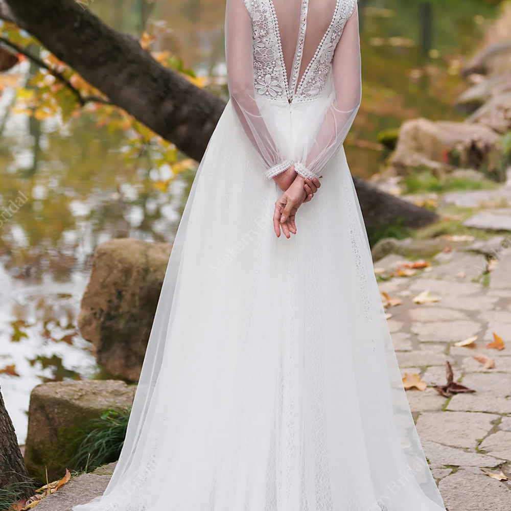 Vintage Boho Lace Wedding Dresses With Long Sleeves