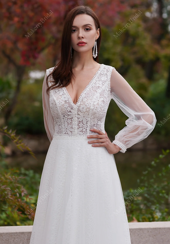 Load image into Gallery viewer, Vintage Boho Lace Wedding Dresses With Long Sleeves
