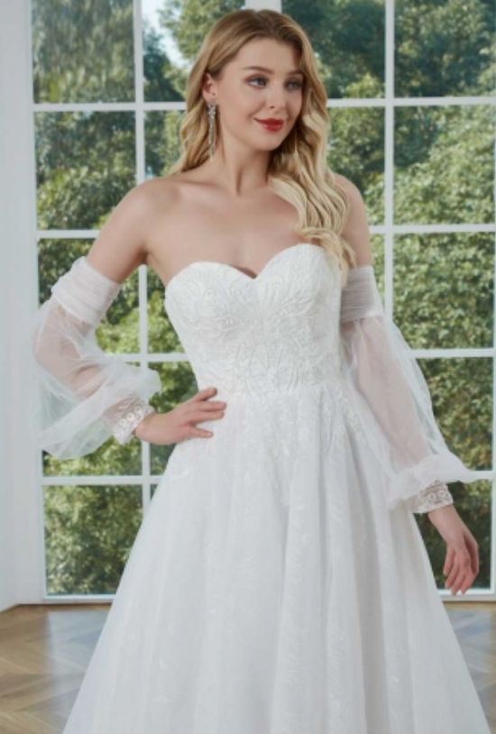 Load image into Gallery viewer, Chic Chiffon Lace Bridal Dress with Detachable Sleeves
