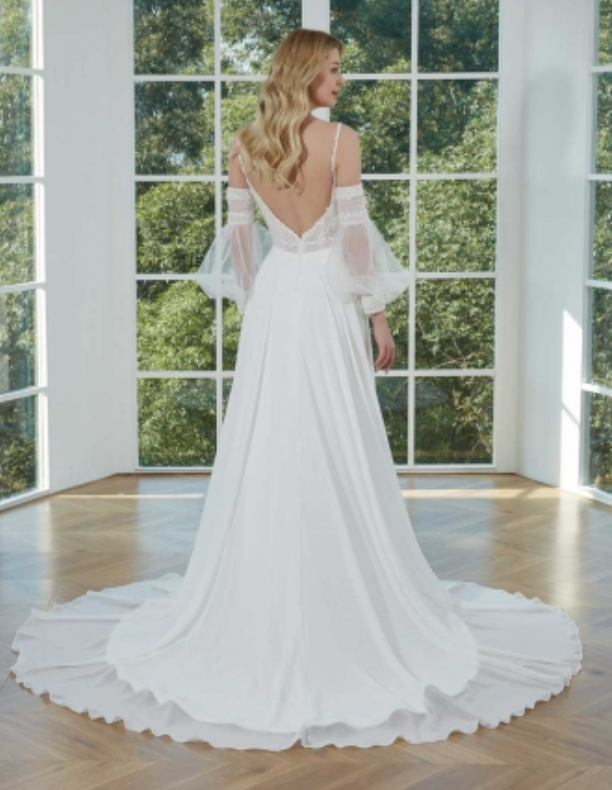 Load image into Gallery viewer, Boho Chiffon Princess A Line Wedding Dress with Detachable Sleeves and Train
